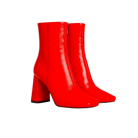 L'INTERVALLE Shoes - L’Intervalle Patent Leather Boots EU 39 Red Square Toe Chunky Heeled